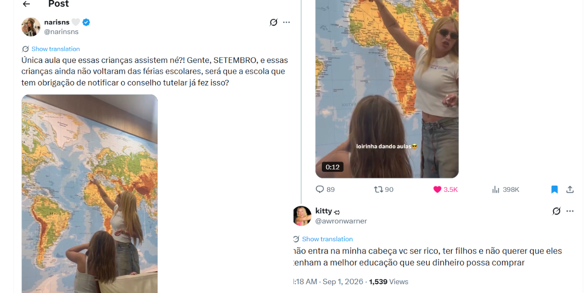 Frequência escolar dos filhos de Virginia gera debate na web.. Foto: Reprodução/X