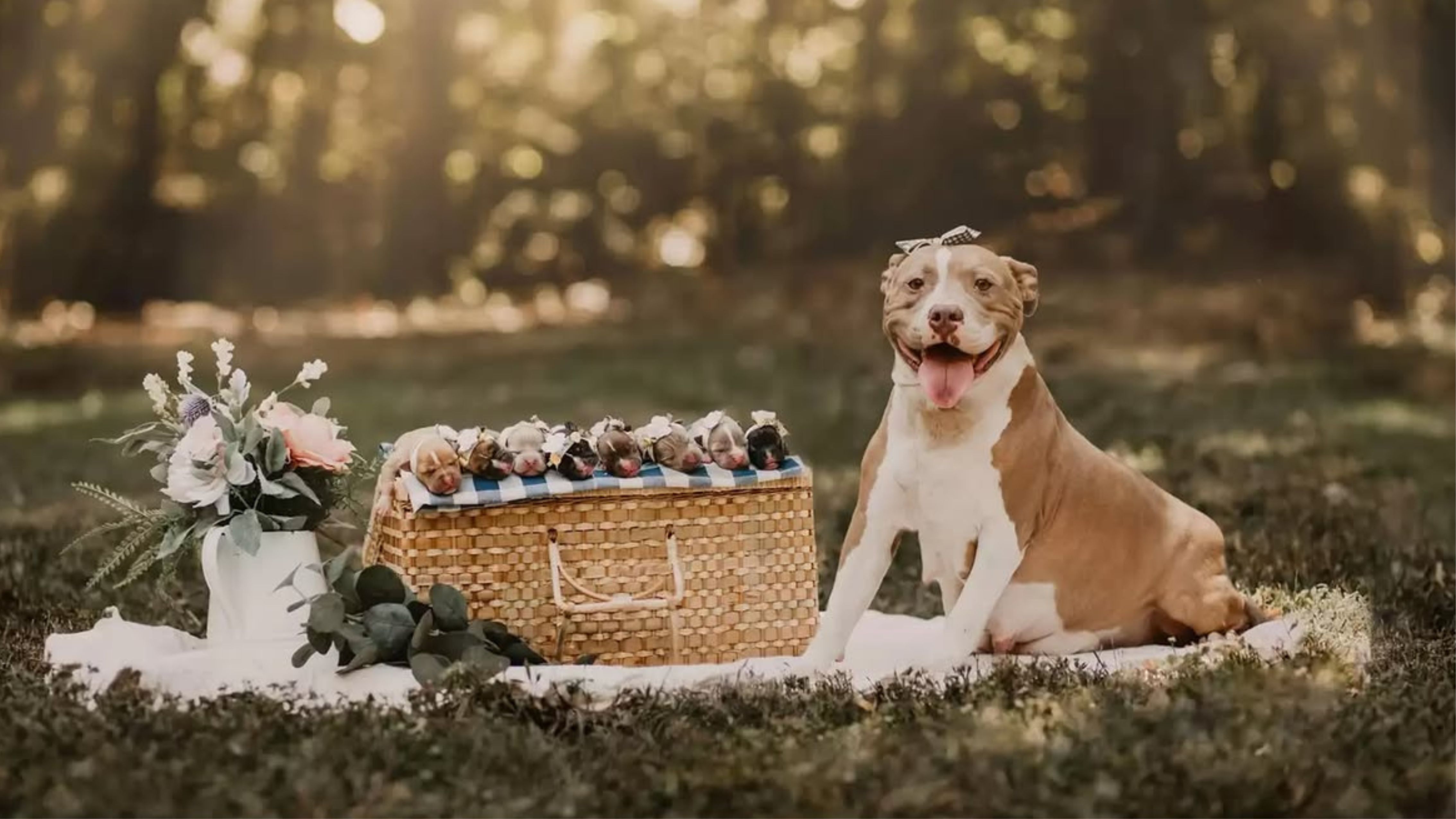 Pit bull grávida ganha ensaio de maternidade antes do parto Reprodução:@enchantedhillsphotography/@pitsandgigglesrescue