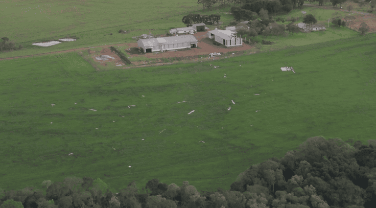 Direção dos ventos do tornado em Campo Erê (SC). Foto: Defesa Civil/Divulgação