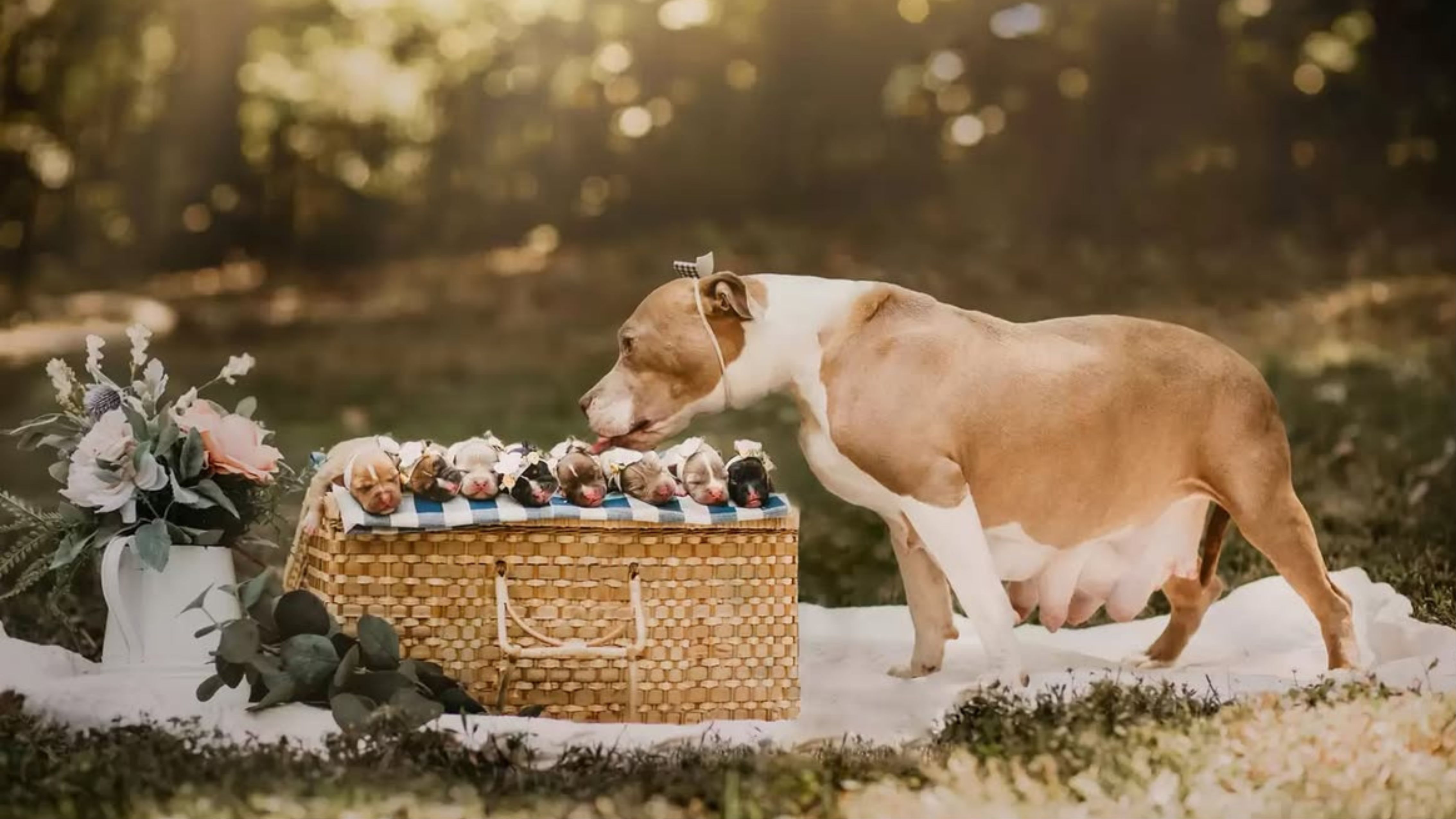 Pit bull grávida ganha ensaio de maternidade antes do parto Reprodução:@enchantedhillsphotography/@pitsandgigglesrescue