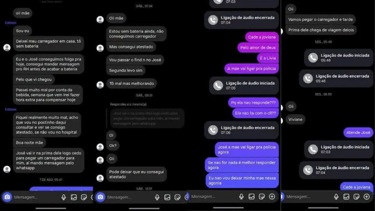 Mensagens enviadas por suspeito fingindo ser Joviana continham justificativas para o sumiço. Foto: Reprodução/redes sociais