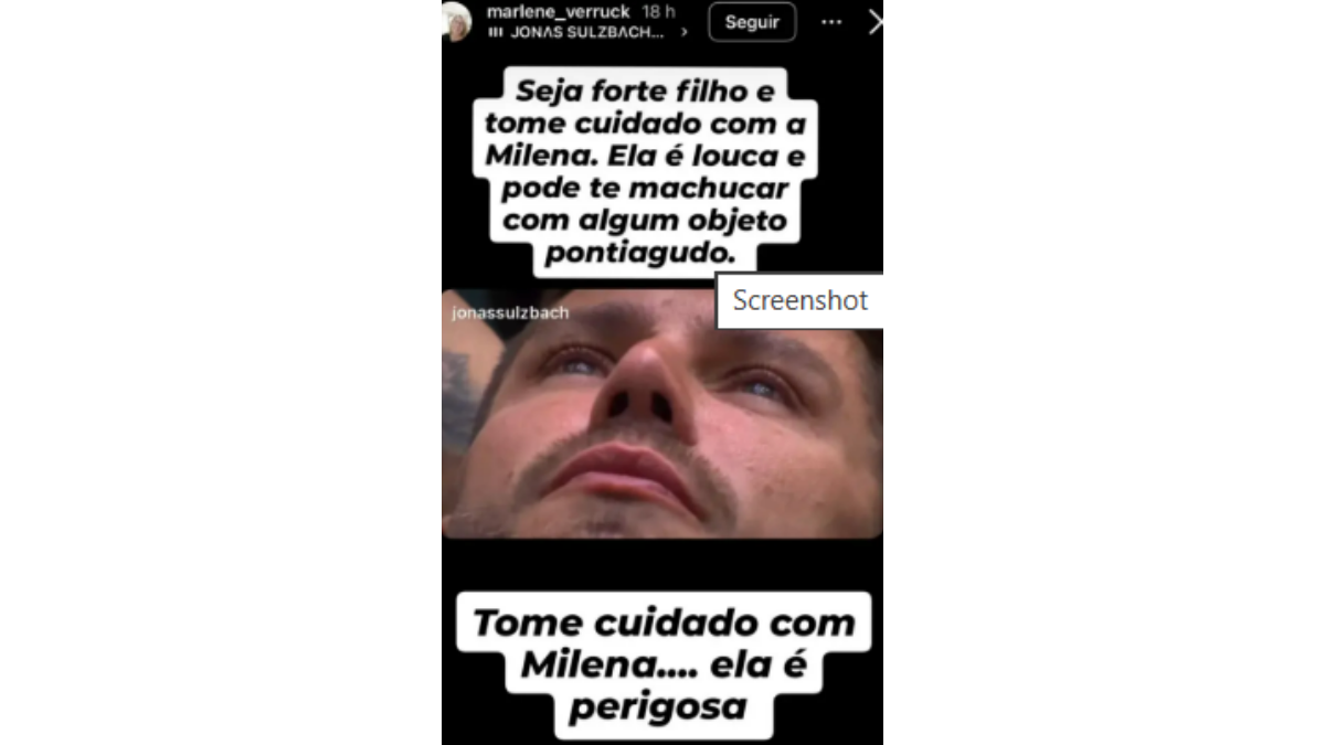 Mãe de Jonas detona Milena. Foto: Reprodução/Instagram/@marlene_verruck
