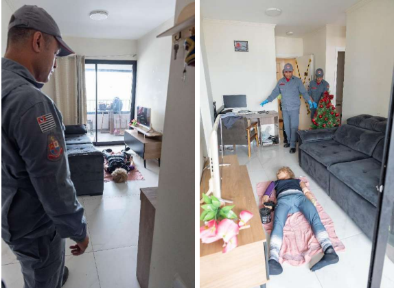 Simulação dos primeiros socorristas que entraram no apartamento. Foto: Arquivo Investigação Criminal