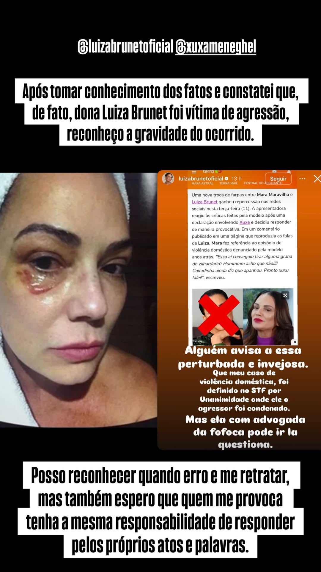 Mara Maravilha se pronuncia após debochar de agressão sofrida por Luiza Brunet. Foto: Reprodução/Instagram/@maramaravilhaoficial