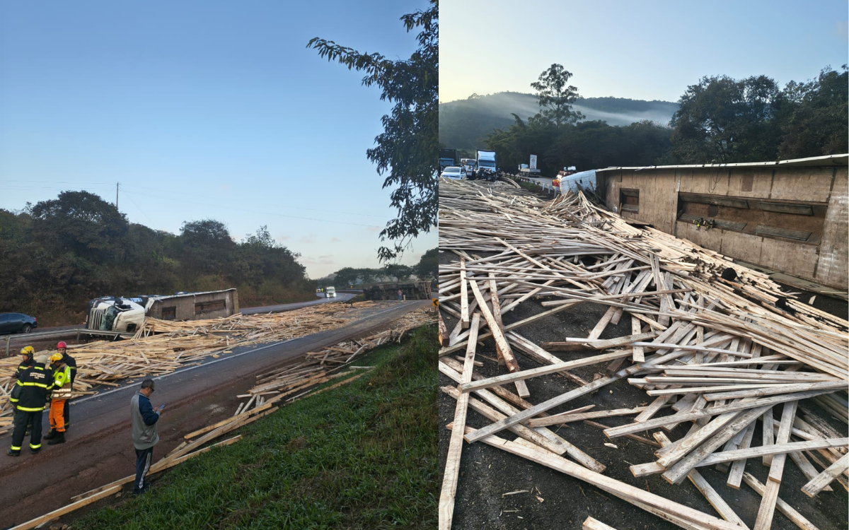 Acidente com três veículos interdita Fernão Dias e deixa um morto em MG. Foto: Divulgação/Corpo de Bombeiros