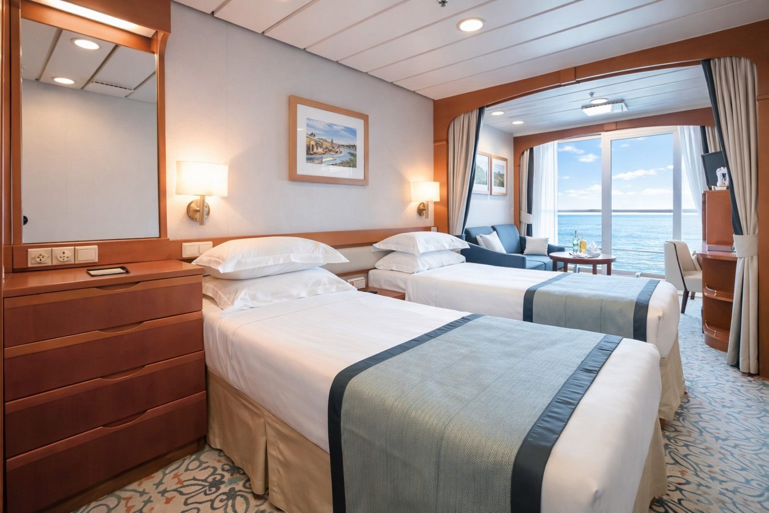Quarto com varanda. Foto: Divulgação: Buenavista - Costazul Cruceros