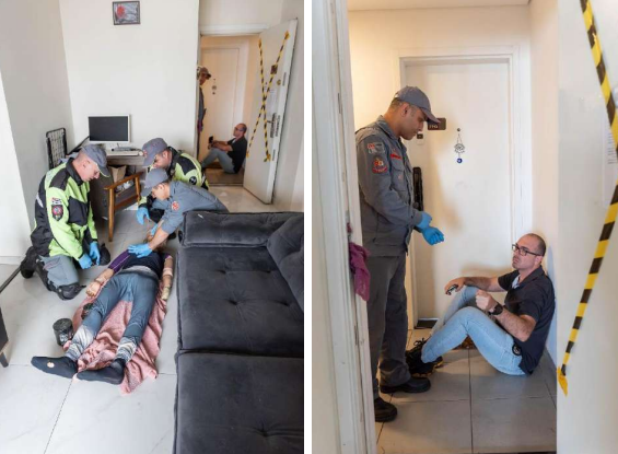 Simulação dos primeiros socorristas que entraram no apartamento. Foto: Arquivo Investigação Criminal