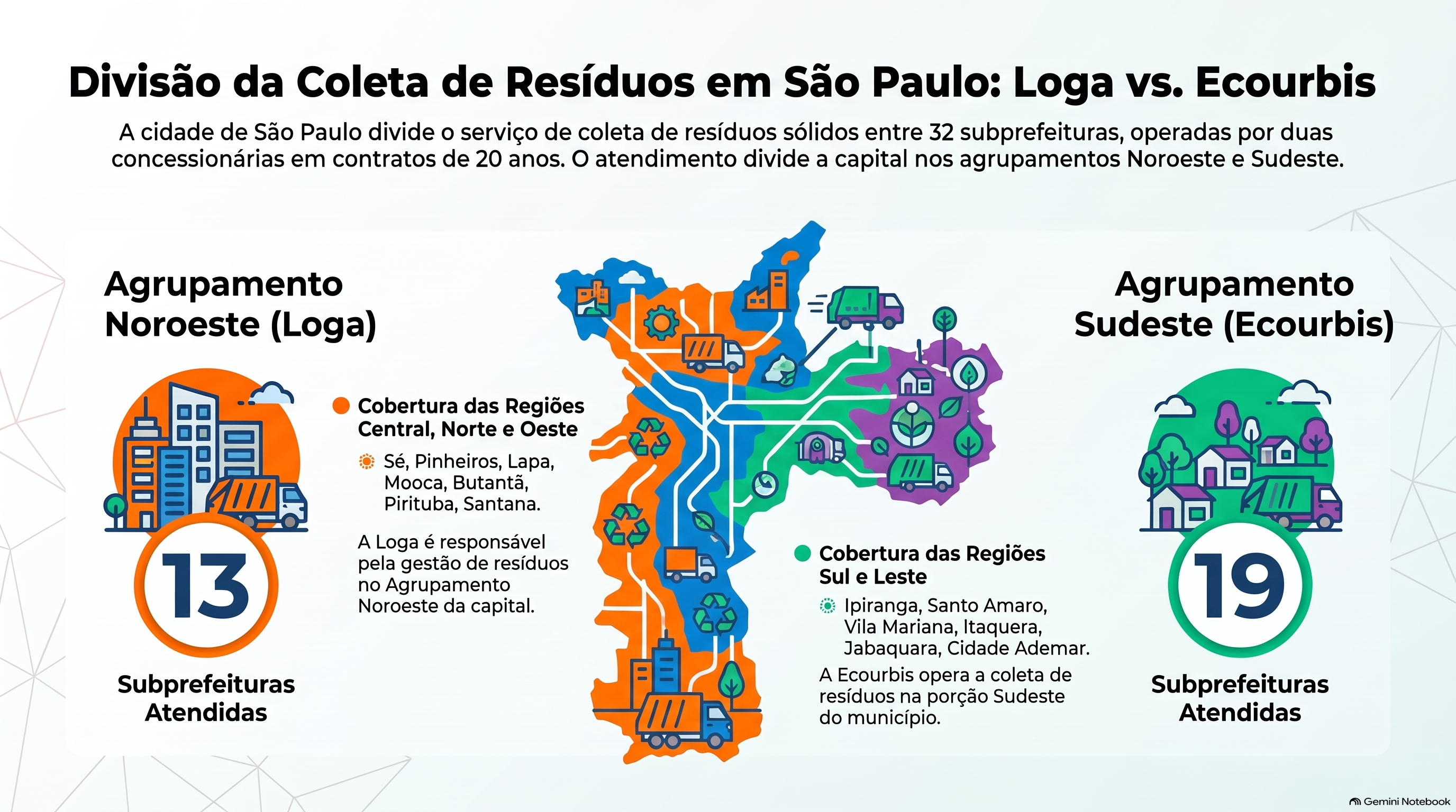 Coleta de lixo por região e subprefeituras na cidade de São Paulo