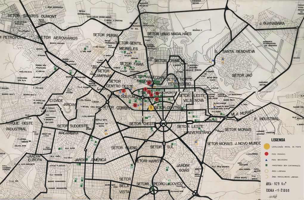 Reprodução Mapa mostra raio de contaminação do acidente com o Césio-137 Reprodução