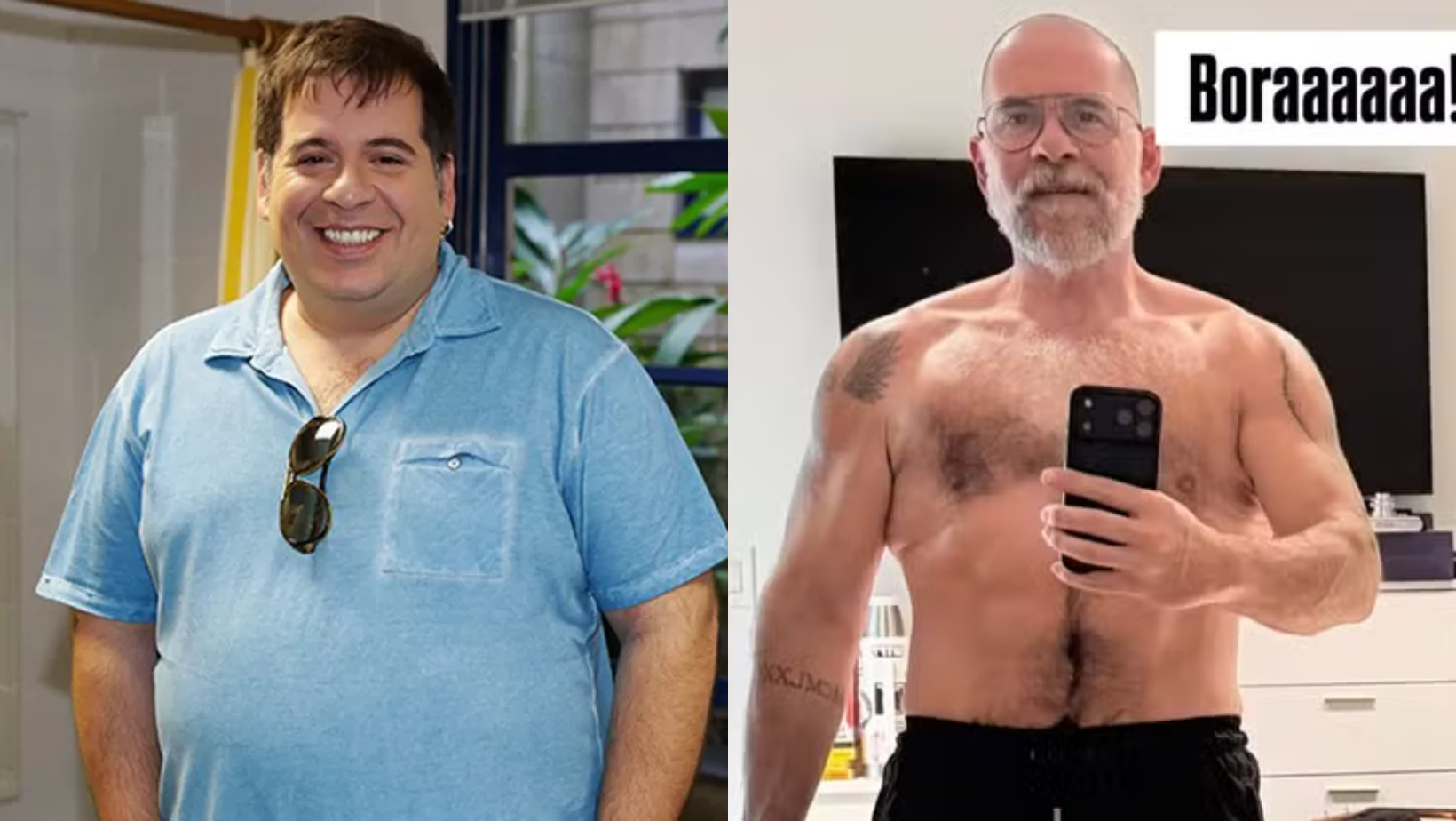 Antes e depois de Leandro Hassum. Foto: Foto: Fábio Rocha/ TV Globo/ Reprodução/ Instagram