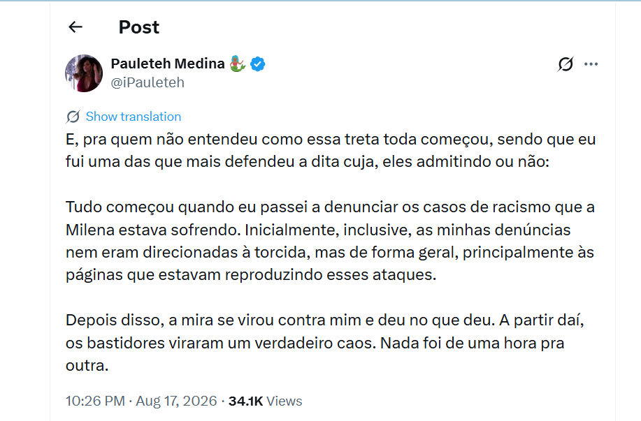 Pauleteh Medina detona Ana Paula Renault: "Não fecho com racista".. Foto: Reprodução/X/@iPauleteh
