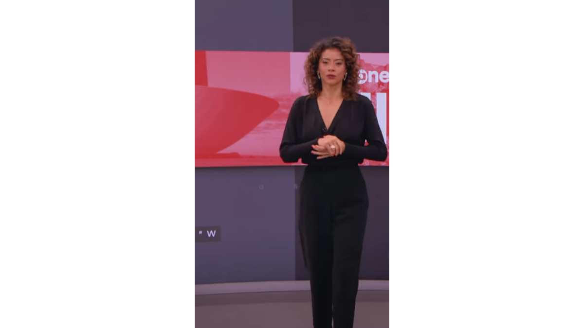Aline Midlej passa por perrengue ao vivo. Foto: Reprodução/TV Globo
