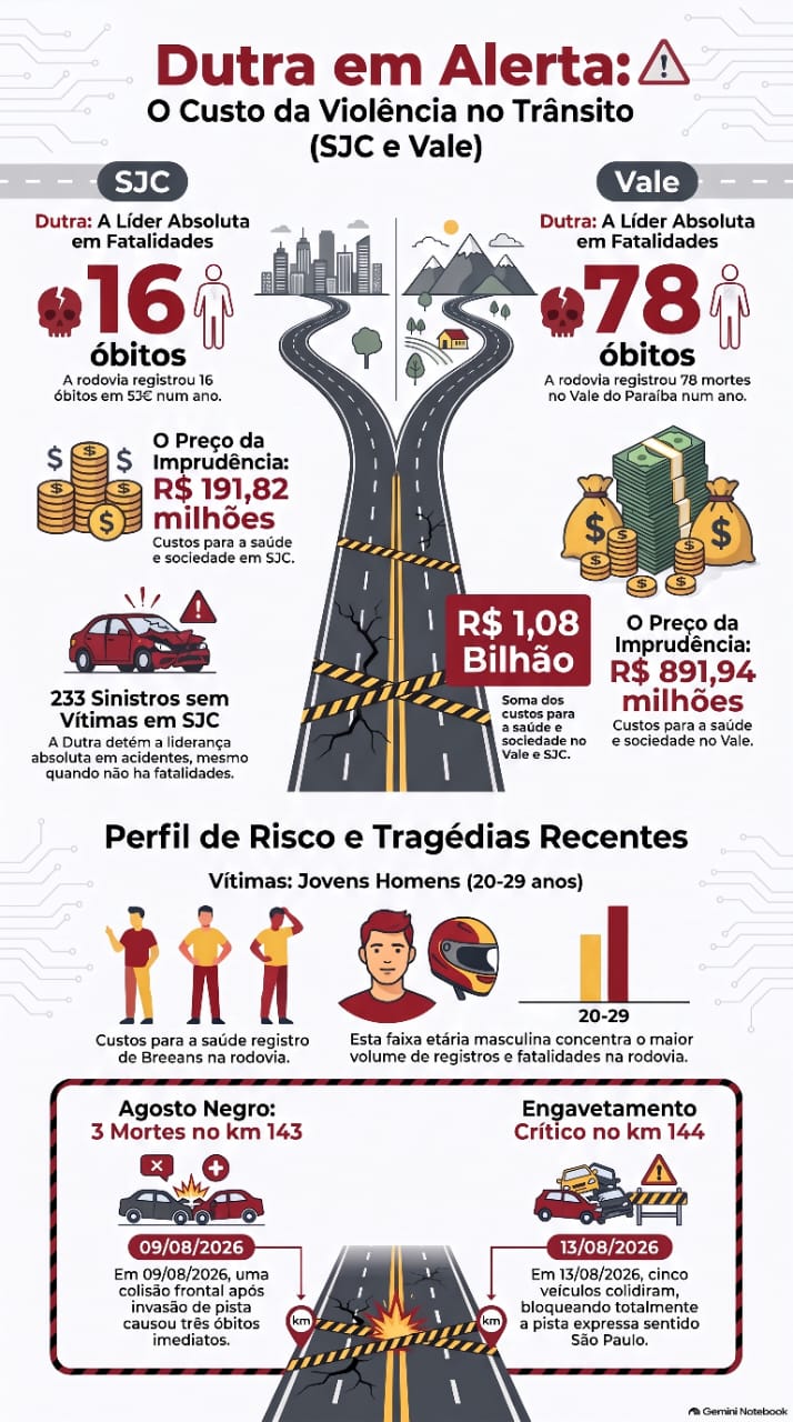 Mais um acidente na Dutra em SJC: conheça o trecho