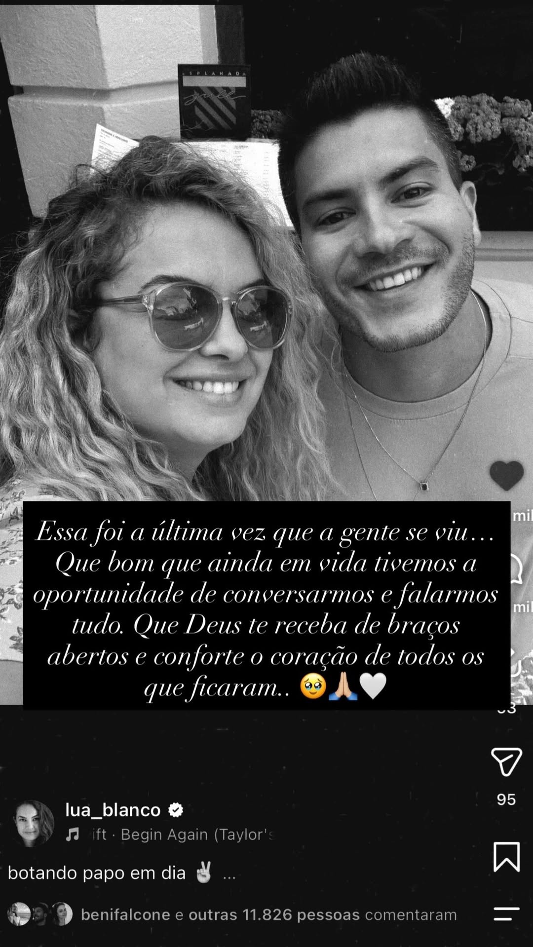 Arthur Aguiar entra em choque ao descobrir morte da ex-namorada, Lua Blanco. Foto: Reprodução/Instagram
